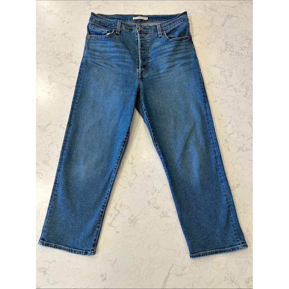 Levi's Jeans Ribcage Straight Ankle 32 Blue High Rise Button Fly Denim